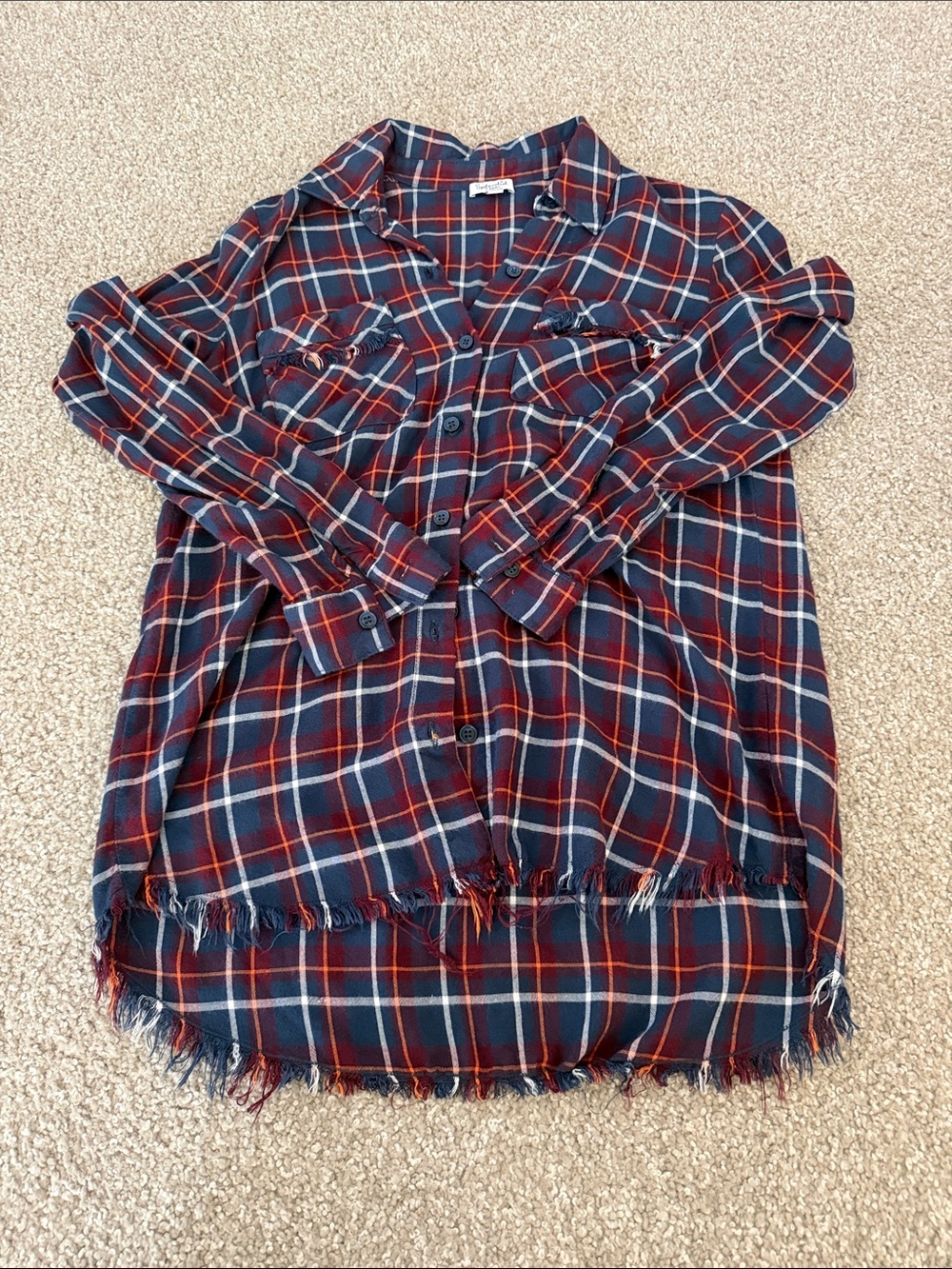 Splendid Navy Plaid Button-Down Shirt with Red and White Checks